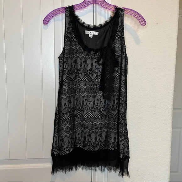Cabi Emily 552 Lace Sleeveless Black Cream Overlay Floral Tank Top Blouse XSmall - Picture 3 of 7